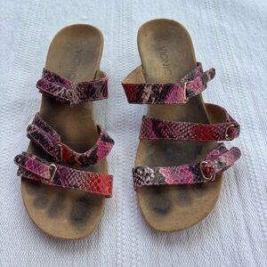 Vionic Radia Snake Triple Strap Wedge Sandals in a pink snakeskin print size 7